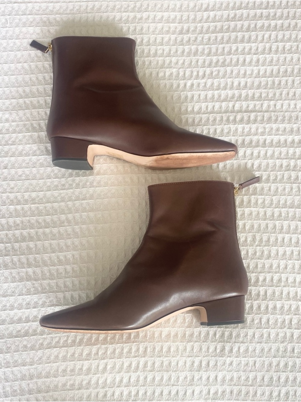 J. Crew Roxie back zip Dark Brown Leather Square Toe Ankle Boots size 9